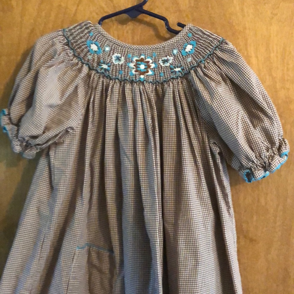 Brown checked smocked dress